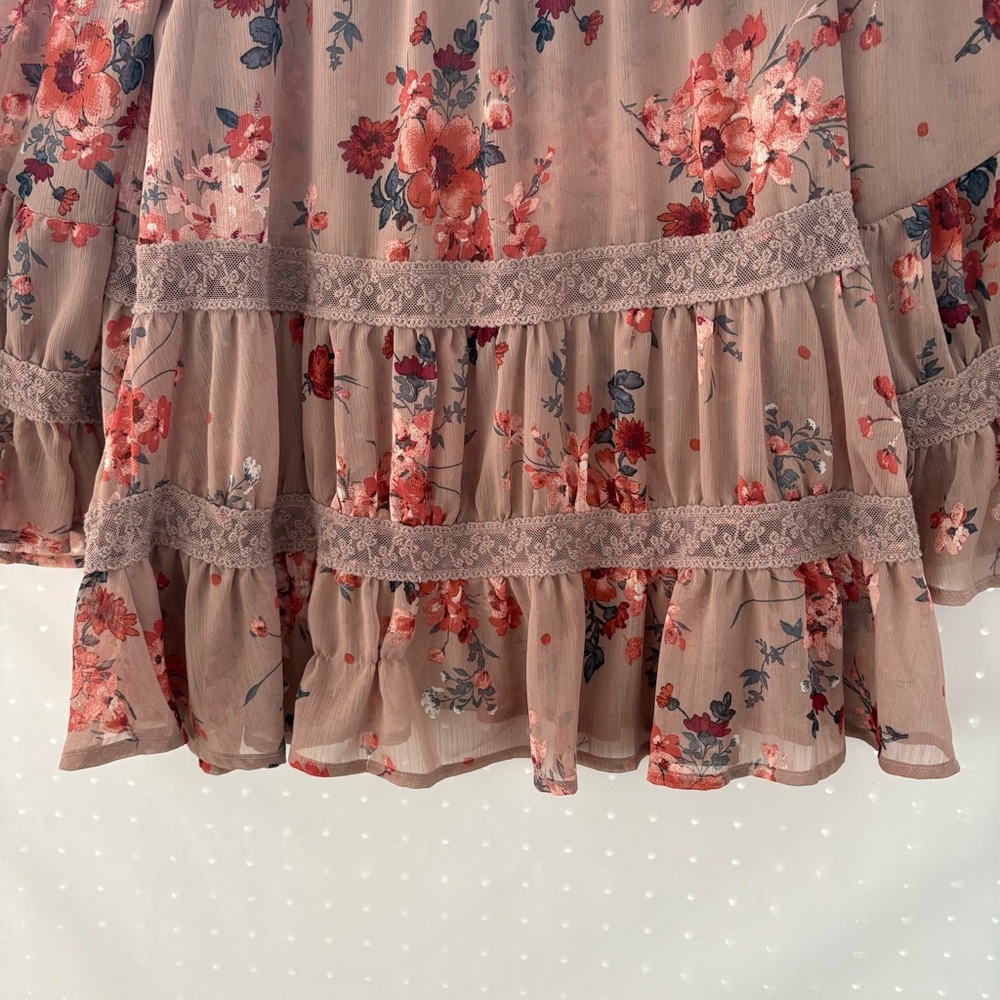 T.I.M.I.N.G. BOHO Floral off the shoulder top in Red and Brown Size S INV25/205 - Picture 4 of 7